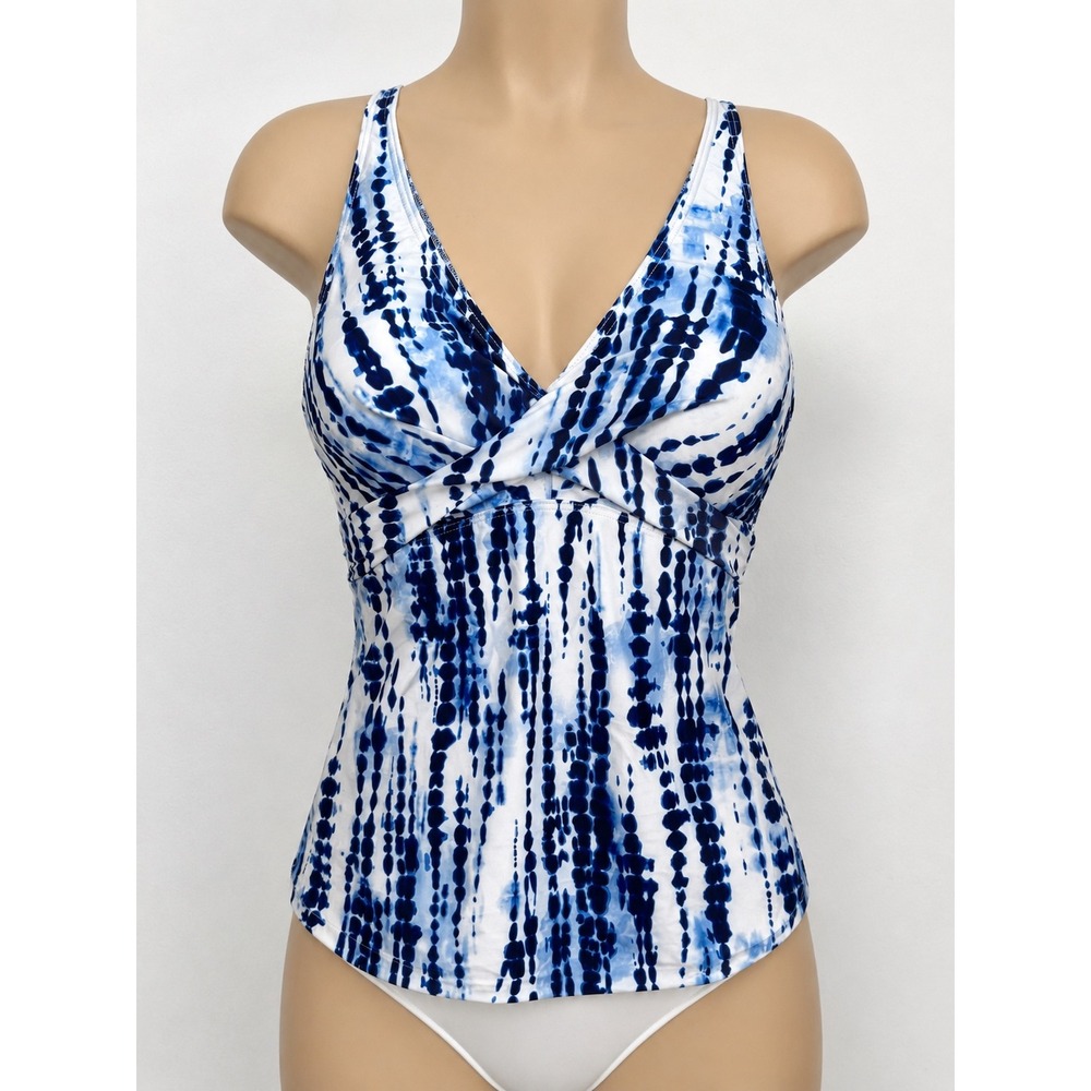 Talisea Womens Blue White Tie Dye Twist Front Tankini Swim Top Size M NWT